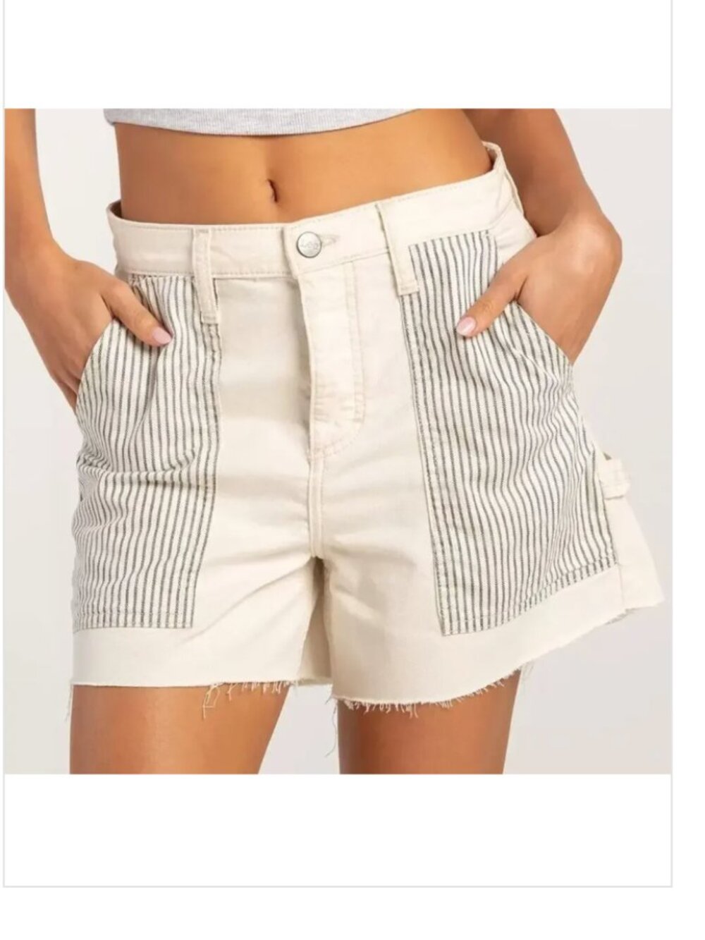 LEE Carpenter Denim Shorts High Rise Striped Pockets Off White Size 28 US 6
